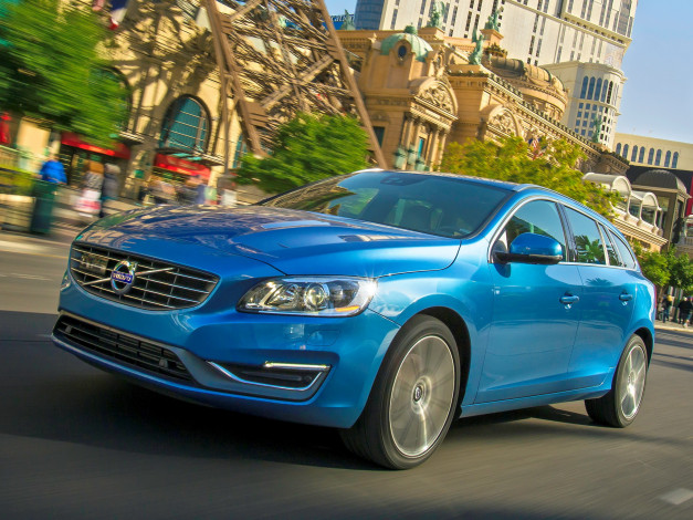 Обои картинки фото автомобили, volvo, v60, t5, синий, 2014г, us-spec