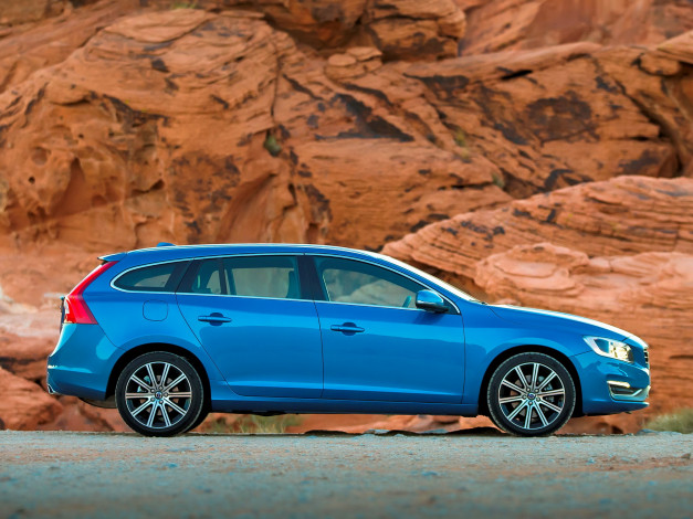 Обои картинки фото автомобили, volvo, v60, t5, us-spec, 2014г, синий