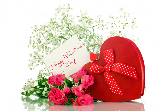 Обои картинки фото праздничные, день святого валентина,  сердечки,  любовь, коробка, пожелание, розы, записка, лента