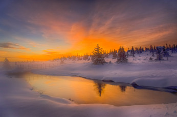 Картинка природа восходы закаты лес снег зима рассвет река