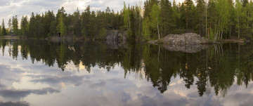 Картинка природа реки озера отражение вода ели хвойный лес небо озеро