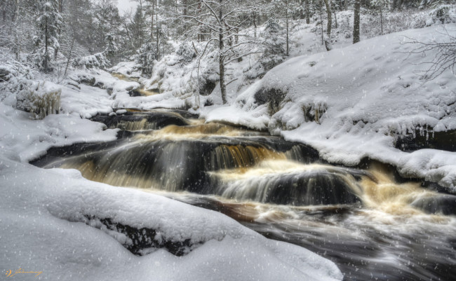 Обои картинки фото природа, зима, снег, ручей