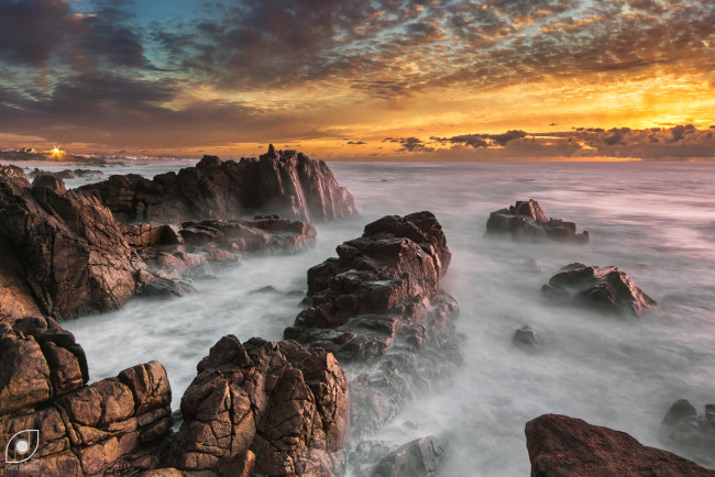 Обои картинки фото природа, побережье, скалы, море, закат