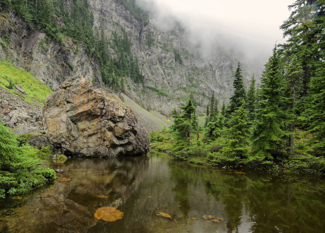Обои картинки фото природа, реки, озера, река, лес, туман, скалы