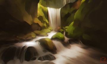 Картинка рисованное природа водопад