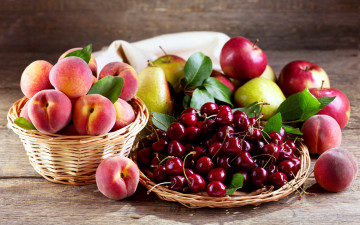 Картинка еда фрукты +ягоды яблоки персики груши вишни