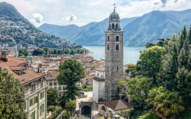 Обои картинки фото lugano, switzerland, города, - панорамы