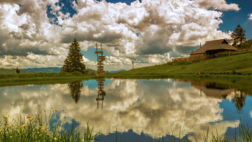 Картинка lake+at+velika+planina slovenia города -+здания +дома lake at velika planina