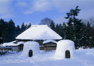 Картинка разное сооружения постройки снег дом деревья