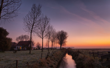 Картинка природа восходы закаты закат поле дом