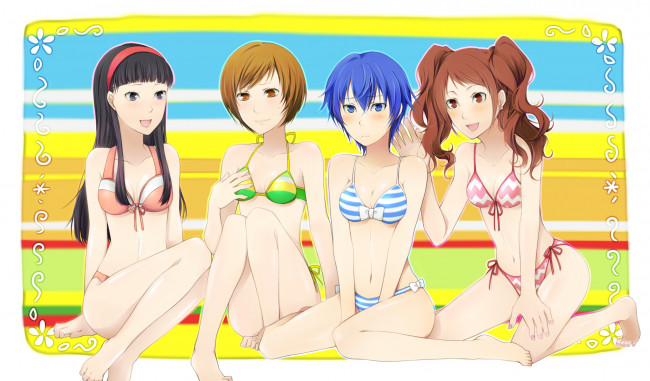 Обои картинки фото аниме, persona, kujikawa, rise, satonaka, chie, amagi, yukiko, 4, shirogane, naoto