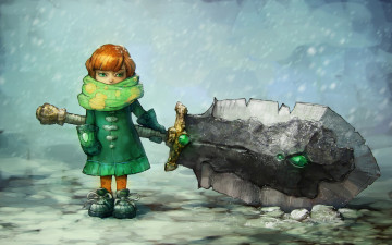 Картинка аниме weapon blood technology зима снег оружие девочка