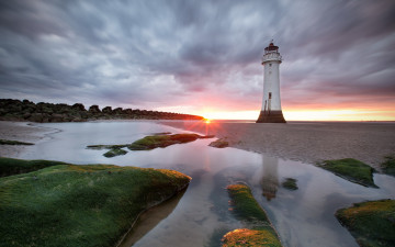 Картинка природа маяки маяк тучи камни закат океан