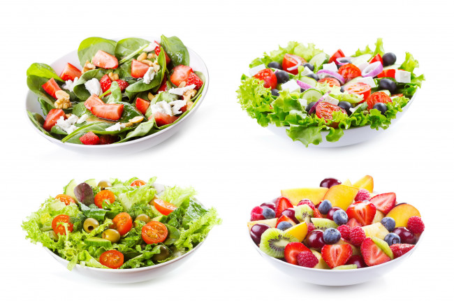 Обои картинки фото еда, салаты, закуски, клубника, помидоры, томты, зелень