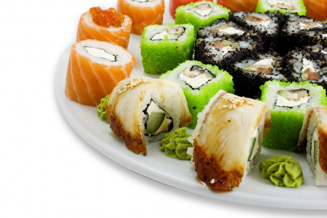 Обои картинки фото еда, рыба, морепродукты, суши, роллы, блюдо