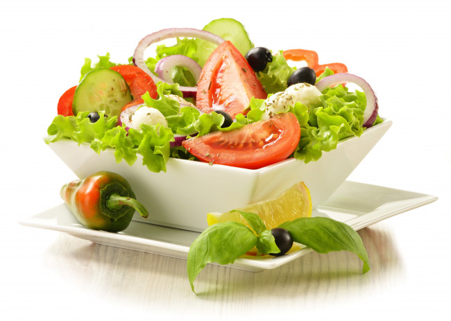 Обои картинки фото еда, салаты, закуски, маслины, овощи, салат, томаты, перец, помидоры