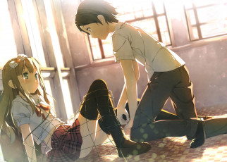 Картинка аниме henneko сеть парень девушка бант окна свет сияние слёзы