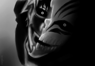 Картинка аниме bleach блич ичиго куросаки арт пустой маска взгляд чёрно-белая улыбка лицо парень