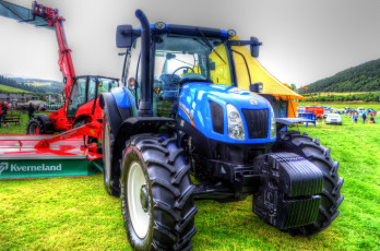 обоя new holland blue, техника, тракторы, уборочная, трактор, поле