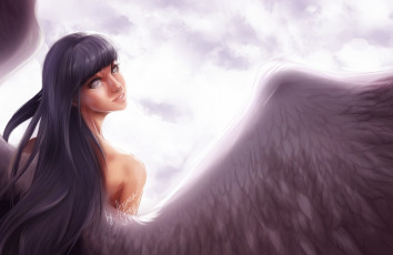 Картинка аниме naruto хината брюнетка взгляд девушка бьякуган наруто облака арт небо крылья