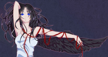 Картинка аниме -angels+&+demons голубые глаза взгляд крылья ангел девушка белое платье волосы