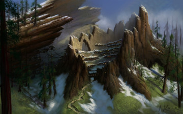 Картинка фэнтези пейзажи деревья горы скалы мир иной