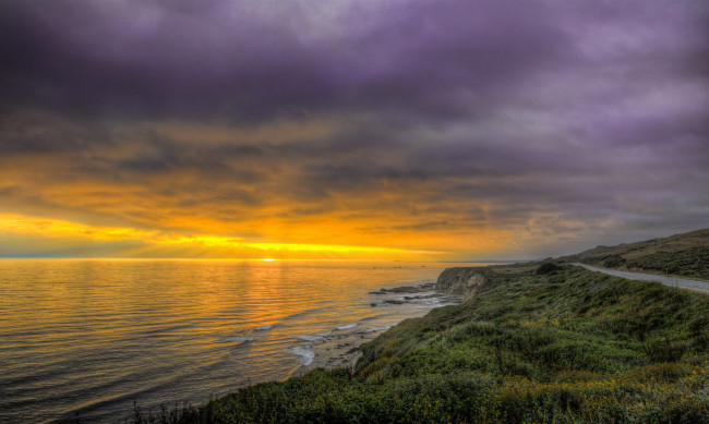 Обои картинки фото природа, восходы, закаты, океан, берег, горизонт, заря