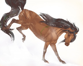 Картинка рисованное животные +волки грива снег лошадь