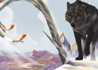 Картинка рисованное животные +волки взгляд волк