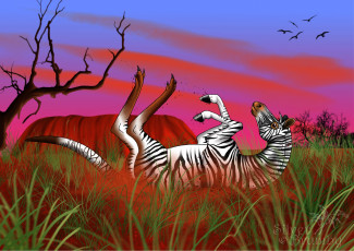 обоя рисованное, животные,  сказочные,  мифические, жирафа, трава