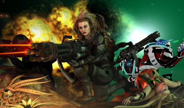 Картинка 3д+графика фантазия+ fantasy девушка взгляд фон оружие