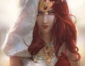 Картинка фэнтези девушки фэнтази красные волосы лицо взгляд девушка арт украшения