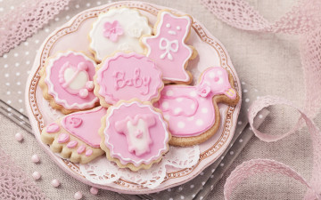 обоя еда, пирожные,  кексы,  печенье, глазурь, розовый, delicate, украшения, pink, печенье, sweet, baby, cookies