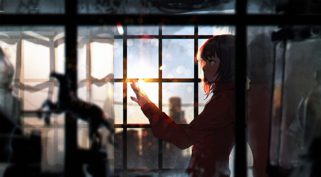 Обои картинки фото аниме, unknown,  другое, sumiobunnya, окно, девочка, арт