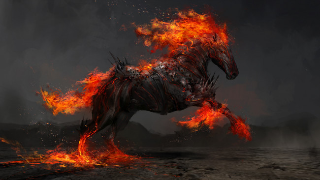 Обои картинки фото 3д графика, фантазия , fantasy, конь, огонь