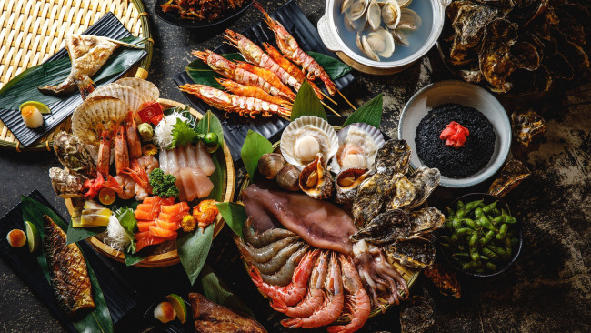 Обои картинки фото еда, рыбные блюда,  с морепродуктами, криветки, рыба