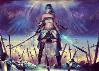 Картинка фэнтези ангелы девушка фон взгляд пирсинг меч крылья