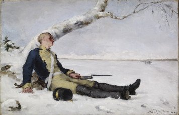 обоя рисованное, живопись, солдат, снег, дерево, отдых