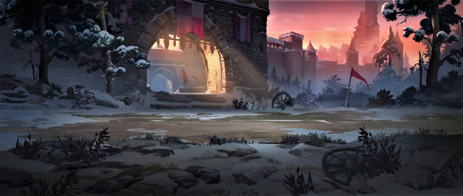 Обои картинки фото фэнтези, замки, замок, ворота, снег