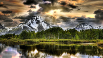 Картинка oxbow bend lake grand teton national park природа пейзажи деревья горы озеро