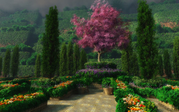 Картинка 3д графика nature landscape природа парк деревья цветы