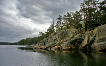 Картинка природа побережье озеро скалы