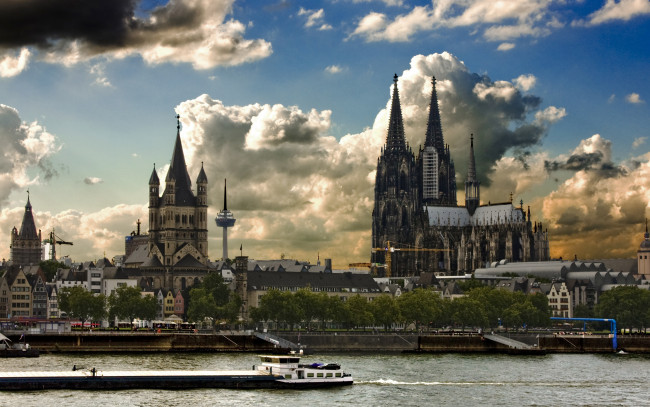 Обои картинки фото города, кельн, германия, река, собор