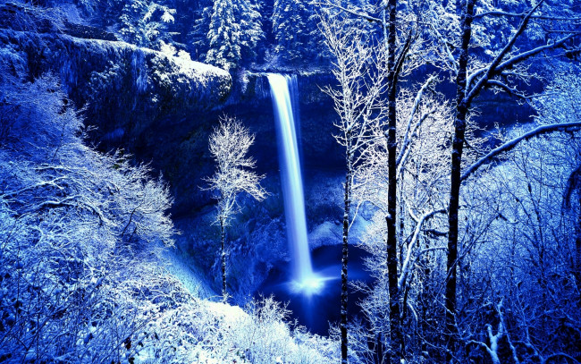 Обои картинки фото природа, зима, скала, водопад, лёд