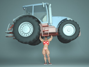 Картинка 3д графика humor юмор девушка трактор