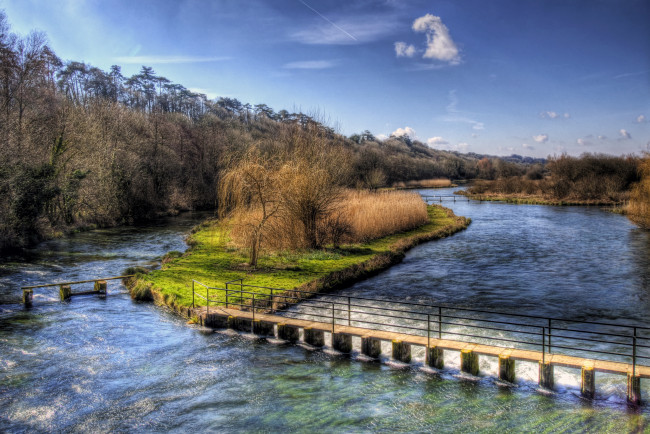 Обои картинки фото река тест англия, природа, реки, озера, деревья, тест, река, англия, мост