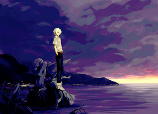 Картинка аниме evangelion ночь руины парень