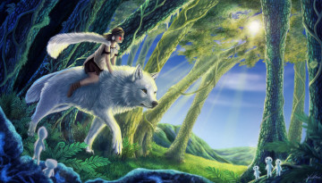 Картинка фэнтези красавицы+и+чудовища лес девушка существа волк