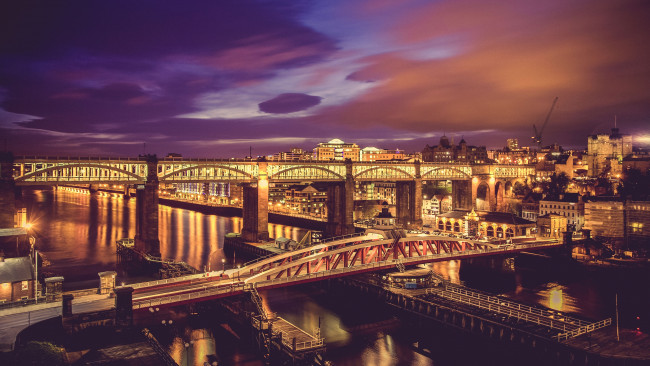 Обои картинки фото города, - мосты, огни, вечер, мосты, мост, река
