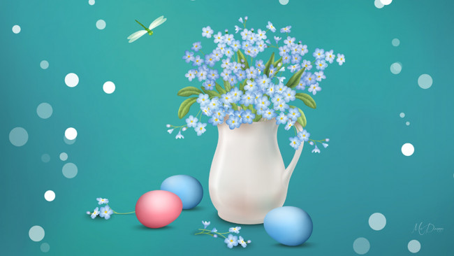 Обои картинки фото праздничные, пасха, яйца, цветы